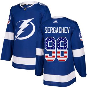 Herren Tampa Bay Lightning Eishockey Trikot Mikhail Sergachev #98 Authentic Blau USA Flag Fashion